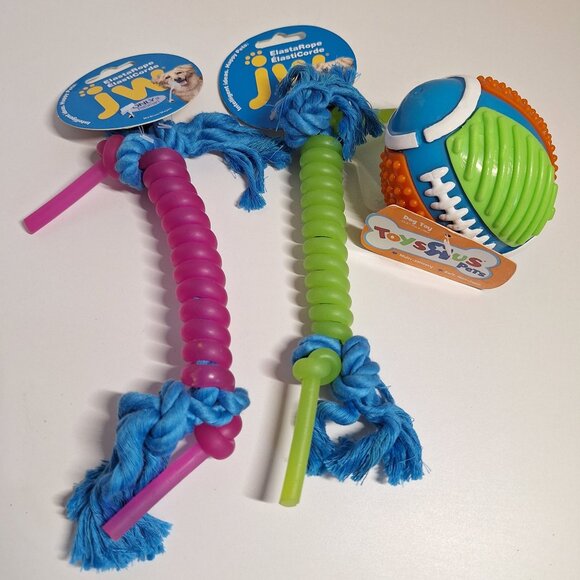 JW, ToysRUs Pets Other - JW Pets 2 Medium ElastaRope & ToysRUs Pets Multi Sensory Football Dog Toys Lot